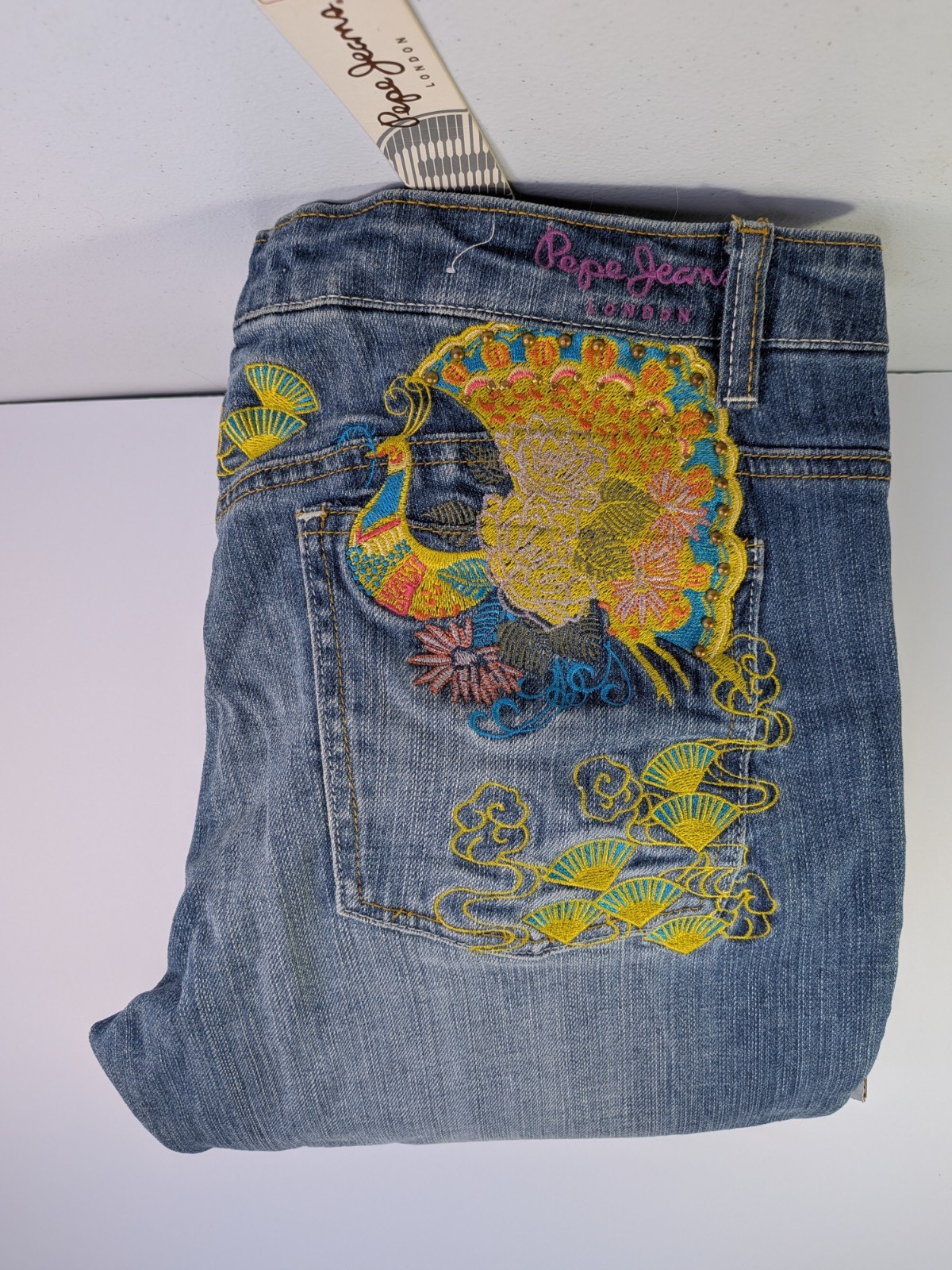 New Pepe Jeans London „Jasmine” Embroidered Peacock & Floral Denim – Size 32