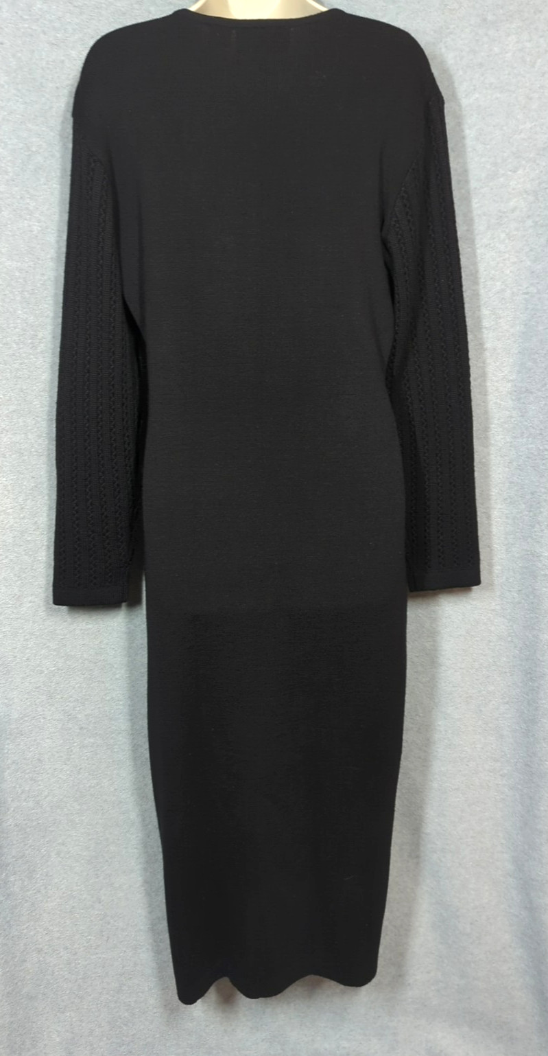Vtg Embroidered Midi Sweater Dress M Blk Button Up Art to Wear Boho Chic Stylish
