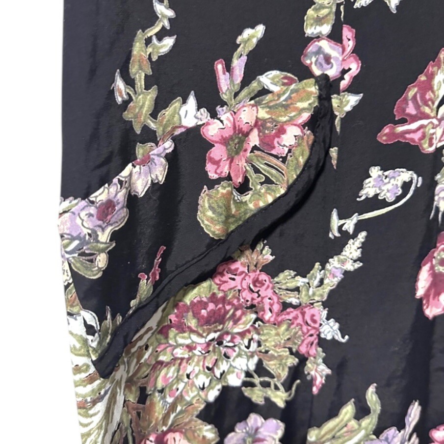 Vintage 80s/90s Kathryn Deene Black Floral Collared Midi Dress Plus Size 18