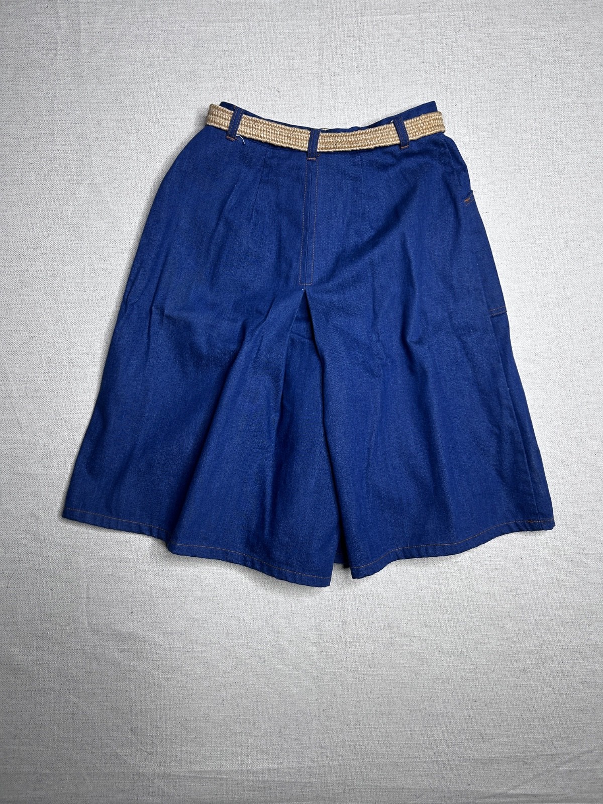 VTG 70s Sears Denim Culottes Skort High Waist Wide Leg Shorts Belted Sz 24 25 26