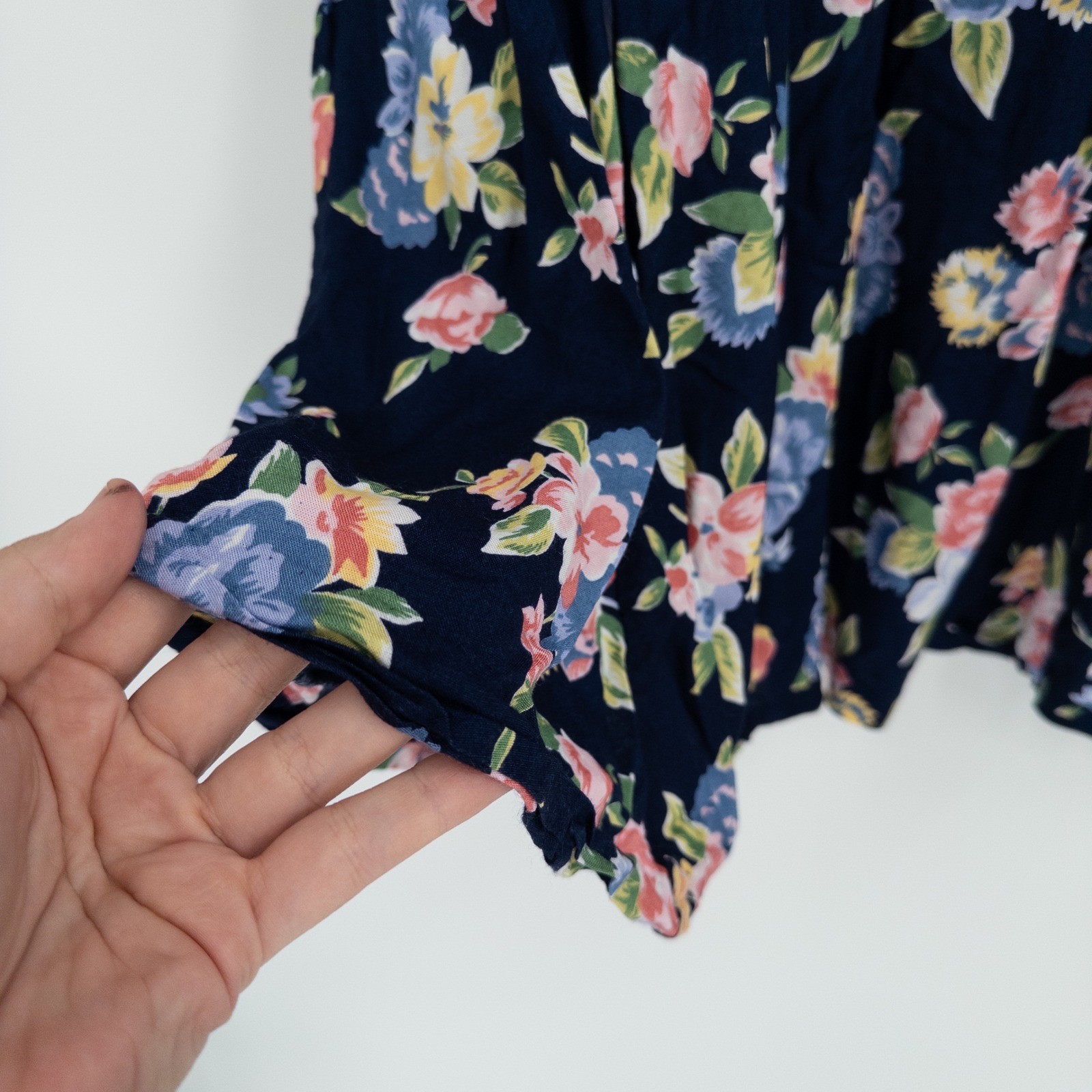 Vintage 90s Floral Midi Skirt Womens Medium Navy Blue Miss Honey Butter Mom
