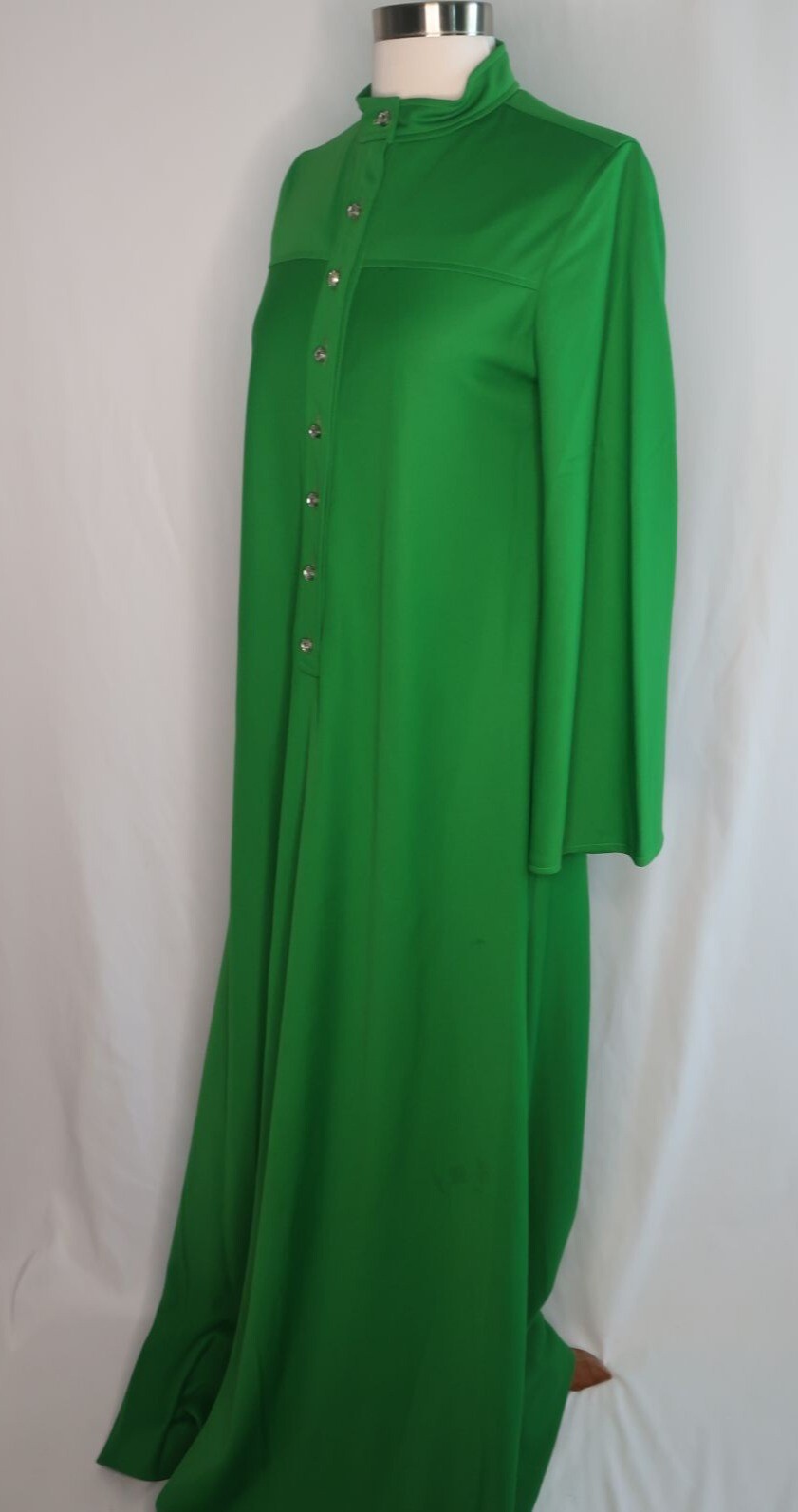 VTG 60s 70s Unbranded Green BOHO Hippie Long Shirt Casual Party Dress Sz L