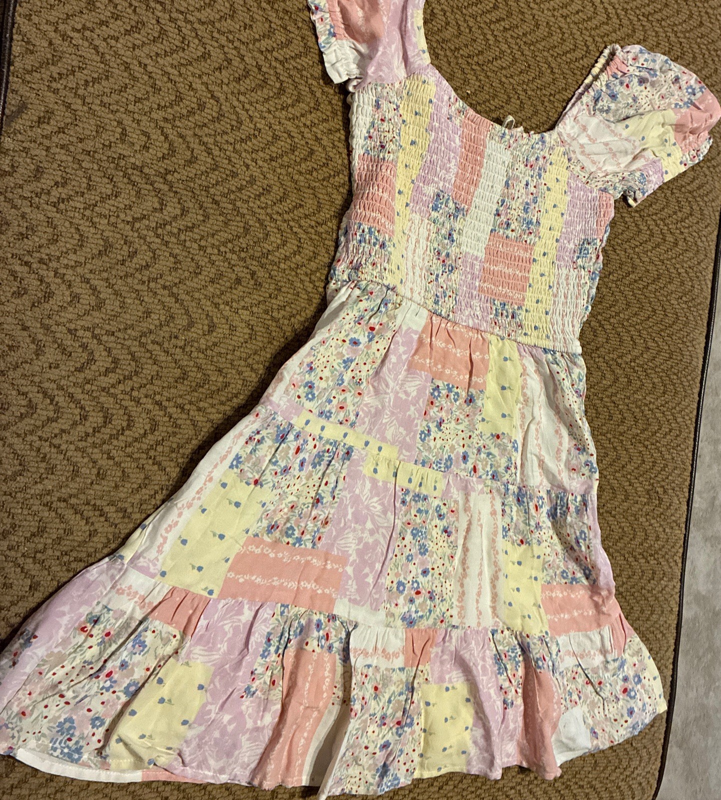 Vintage Dress Jay Jays Size 6 Puffy Sleeves Elastic Edges Quilted Tiered A-line