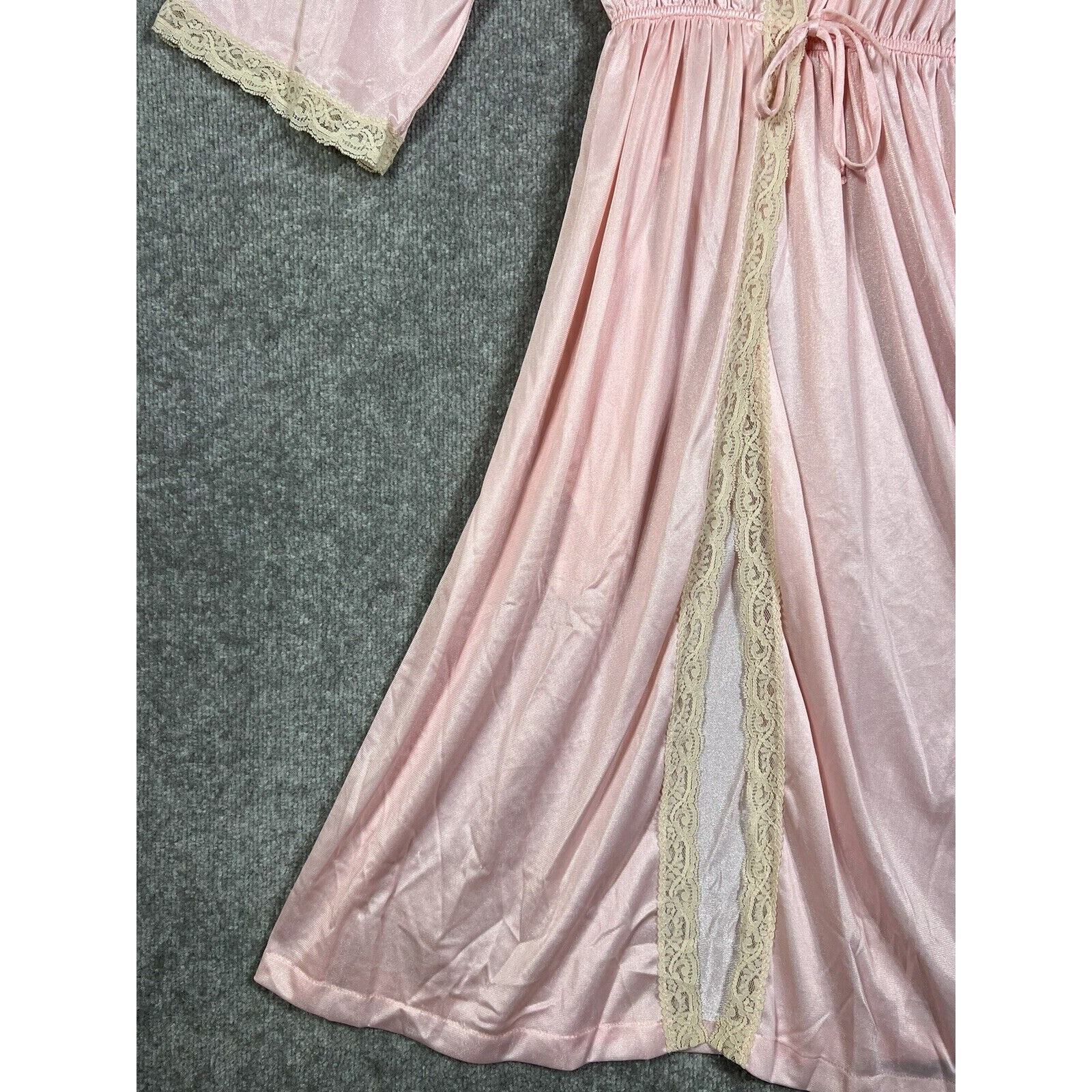 Vintage Milco Robe Womens Size M Pink Nylon Lace Trim Pocket USA Made 1/2 Sleeve