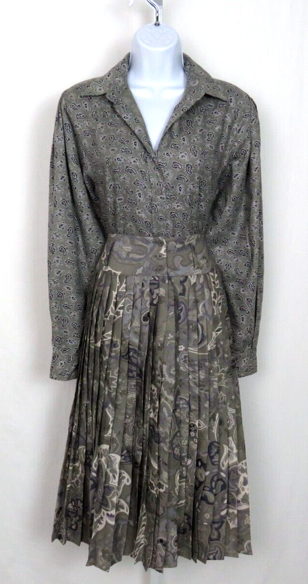 VTG 1980s MONDI SIZE 34 PAISLEY GRAY SKIRT & BLOUSE SET COTTON MODAL BLEND