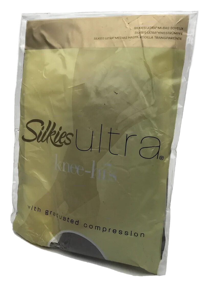 Vtg Silkies Ultra Knee Hi’s Regular Misty Grey Granite Compression USA 2004 NOS