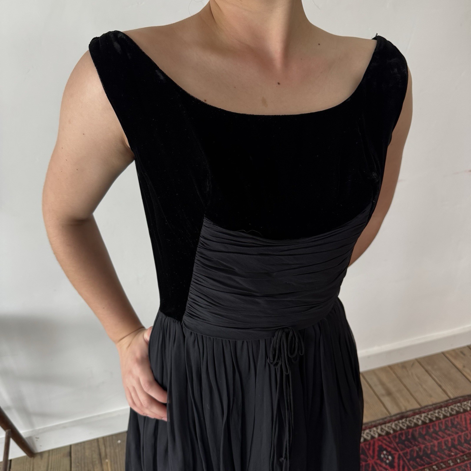 Vintage Union Made Darling Black Midi Dress Size 00 EST 1950s Antique Frock