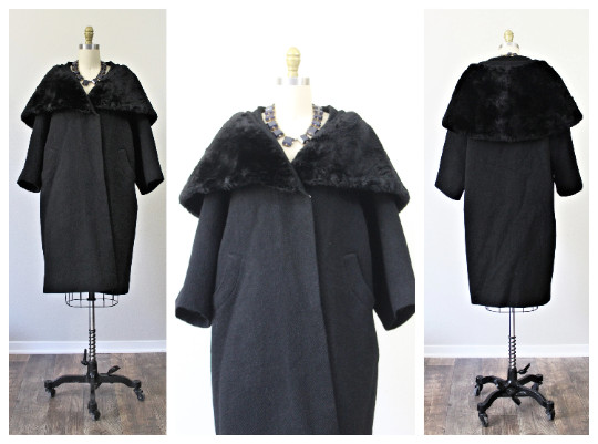 VTG 50s 1950’s Sycamore Massive sheared beaver fur shawl collar swing wool Coat