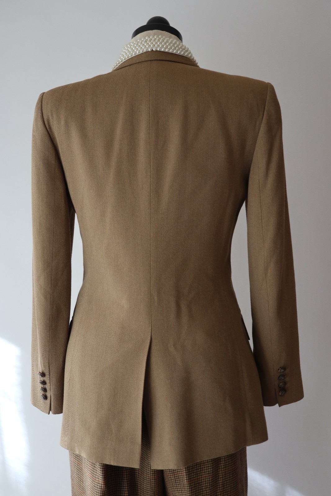 Ralph Lauren Beige Rayon Wool Equestrian Horse Buttons Blazer Jacket Women M