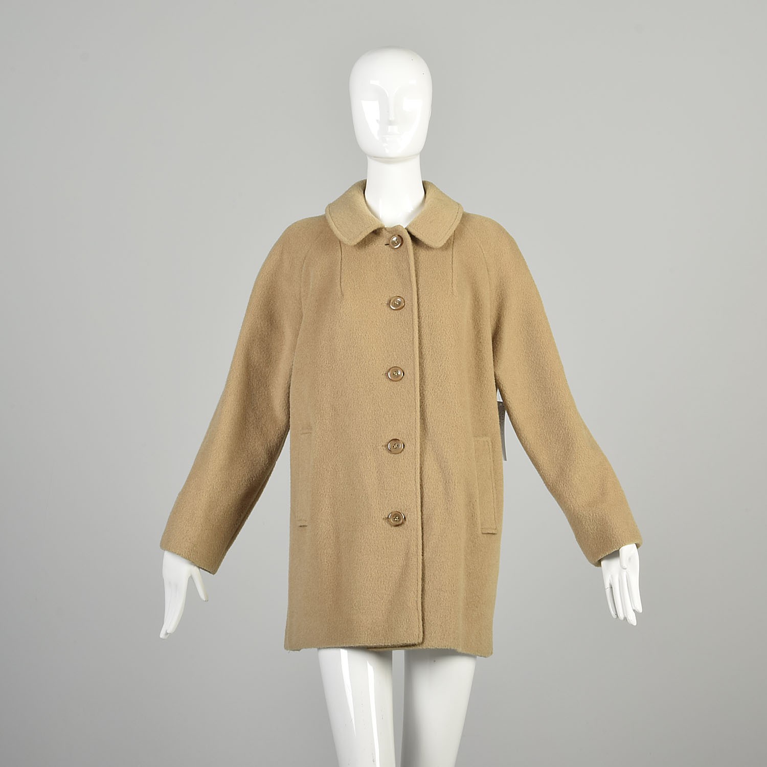 XL 1970s Tan Wool Coat Winter Raglan Sleeve Comfortable Classic Car Coat