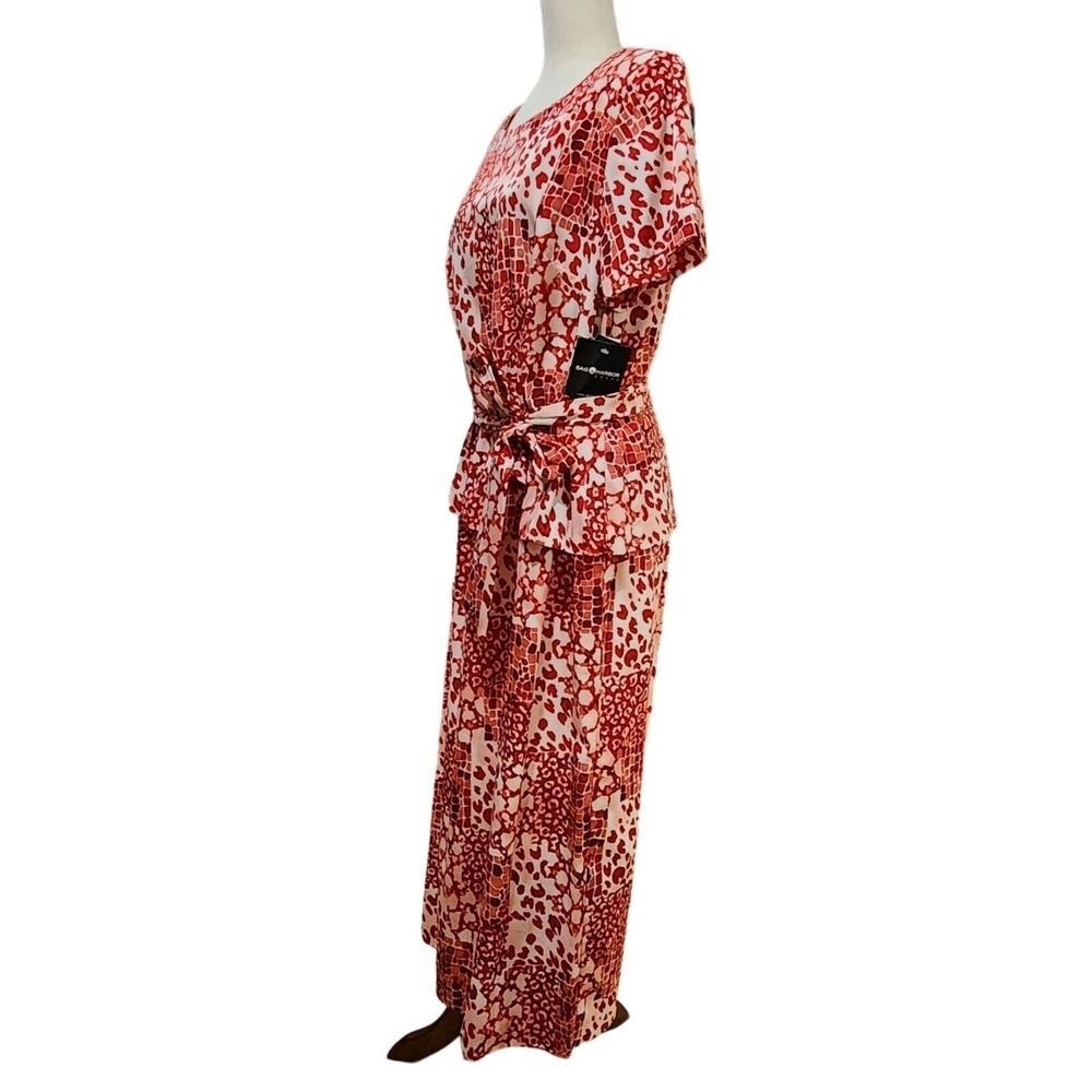 Vintage 90s Sag Harbor Missy Red Printed Midi Belted Dress Size 16