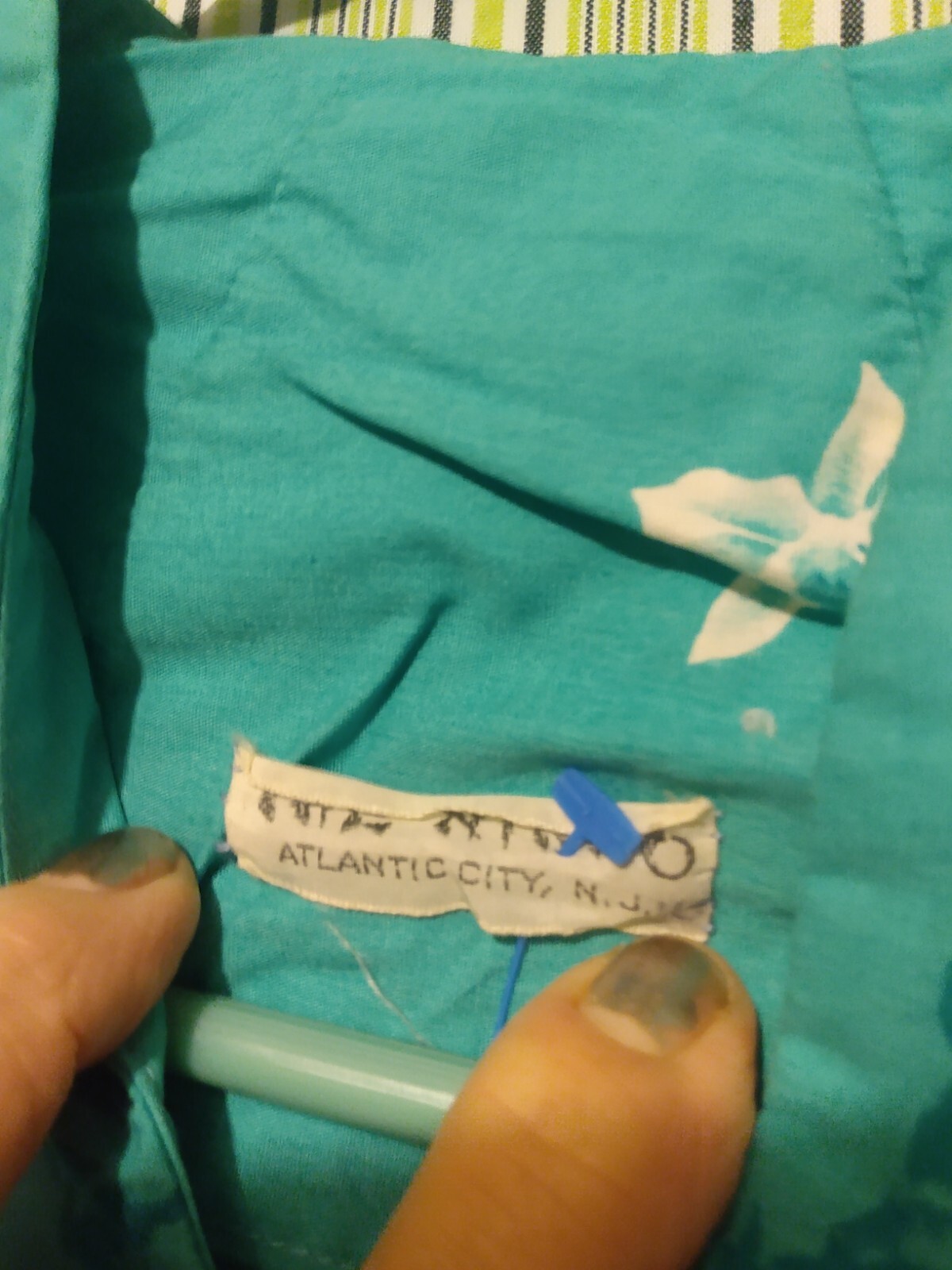 Seafoam Turquoise VINTAGE TROPICAL Print Blouse Top SMALL