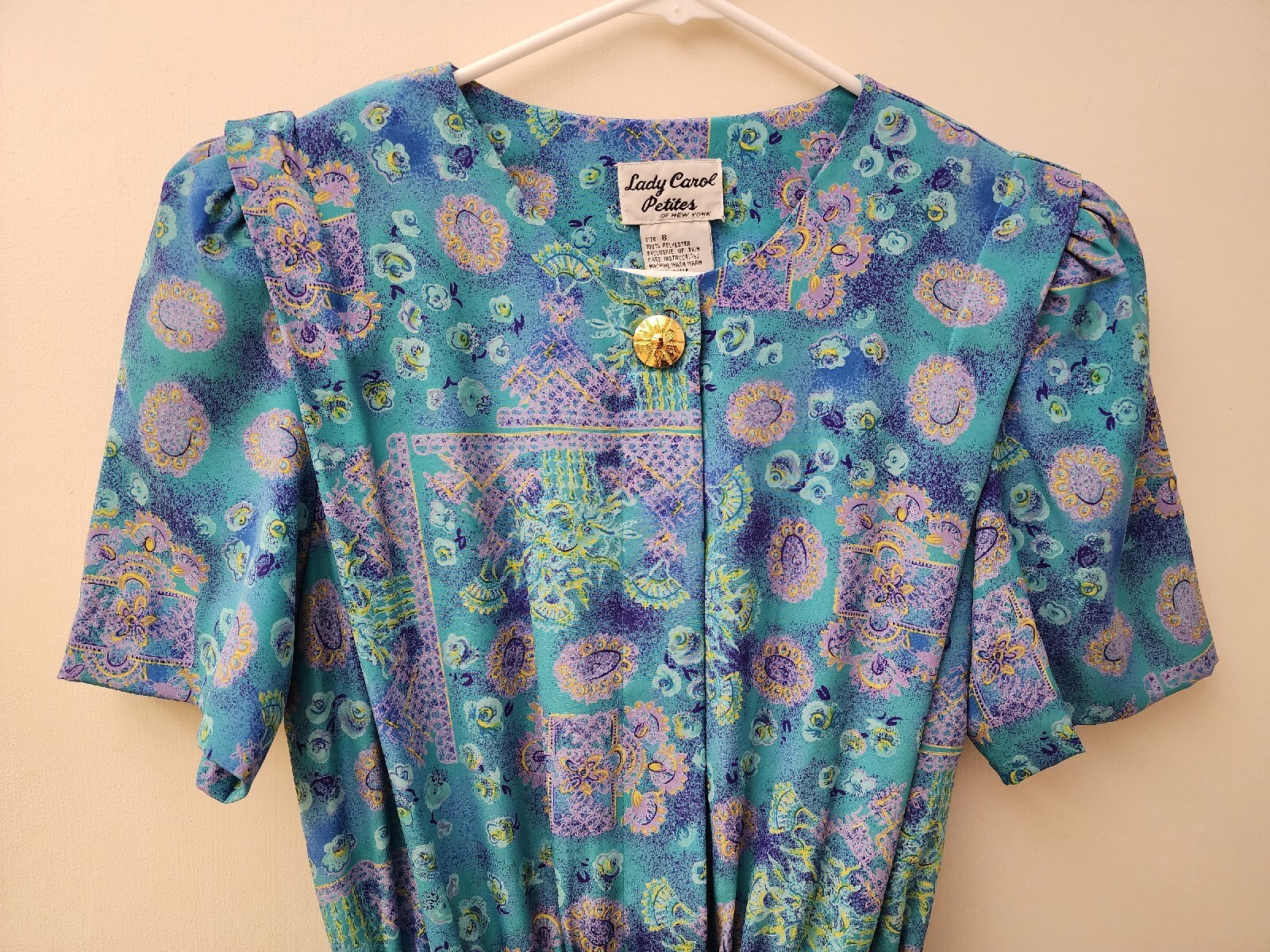 VTG Lady Carol Petites Of New York Pleated Floral Office Dress With Belt Size 8
