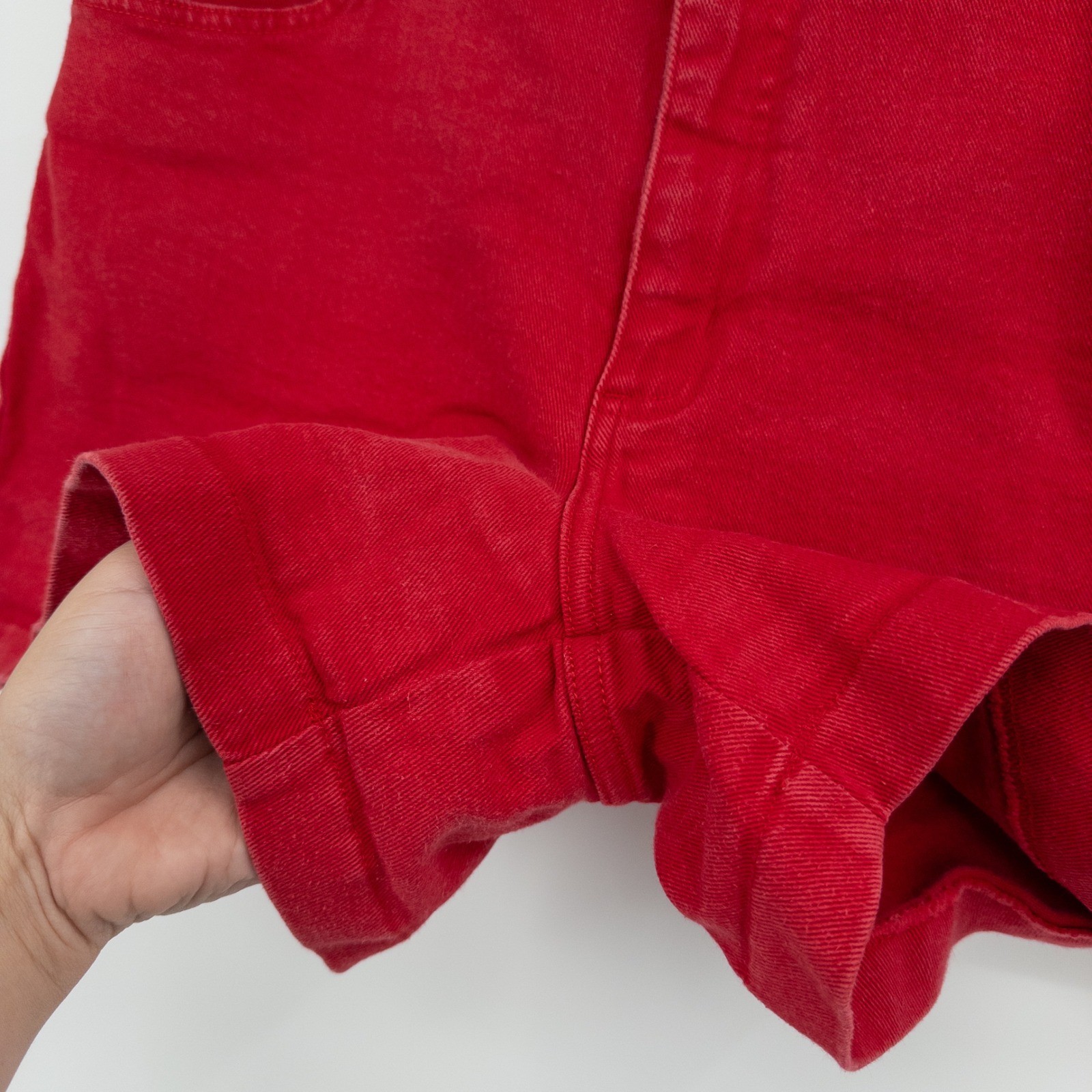 Vintage 90s Red Denim Shorts Womens L High Rise Mom Retro Normcore Americana