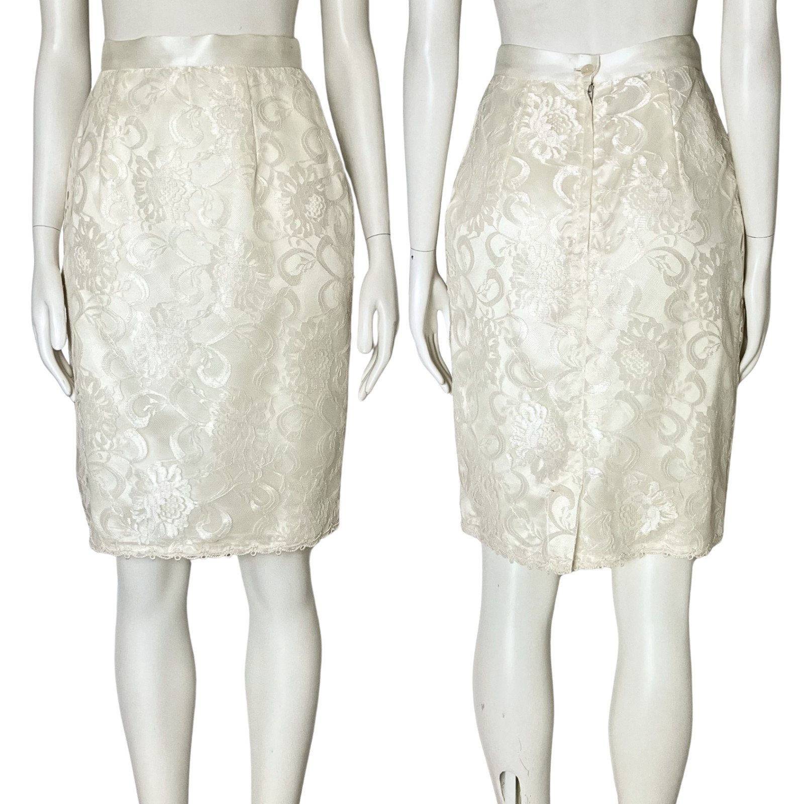 Vintage 80s Scott McClintock Ivory Lace Wedding Skirt Suit Set. XS 4. Bridal