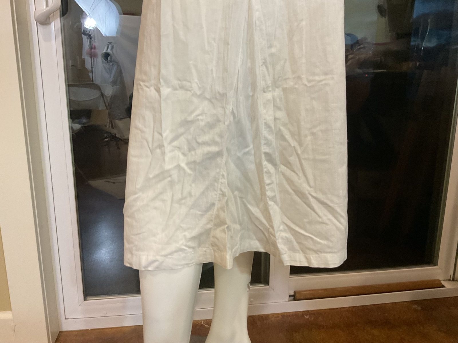 Antique cotton nightgown button front white cotton 3/4 sleeves Lace trim yoke
