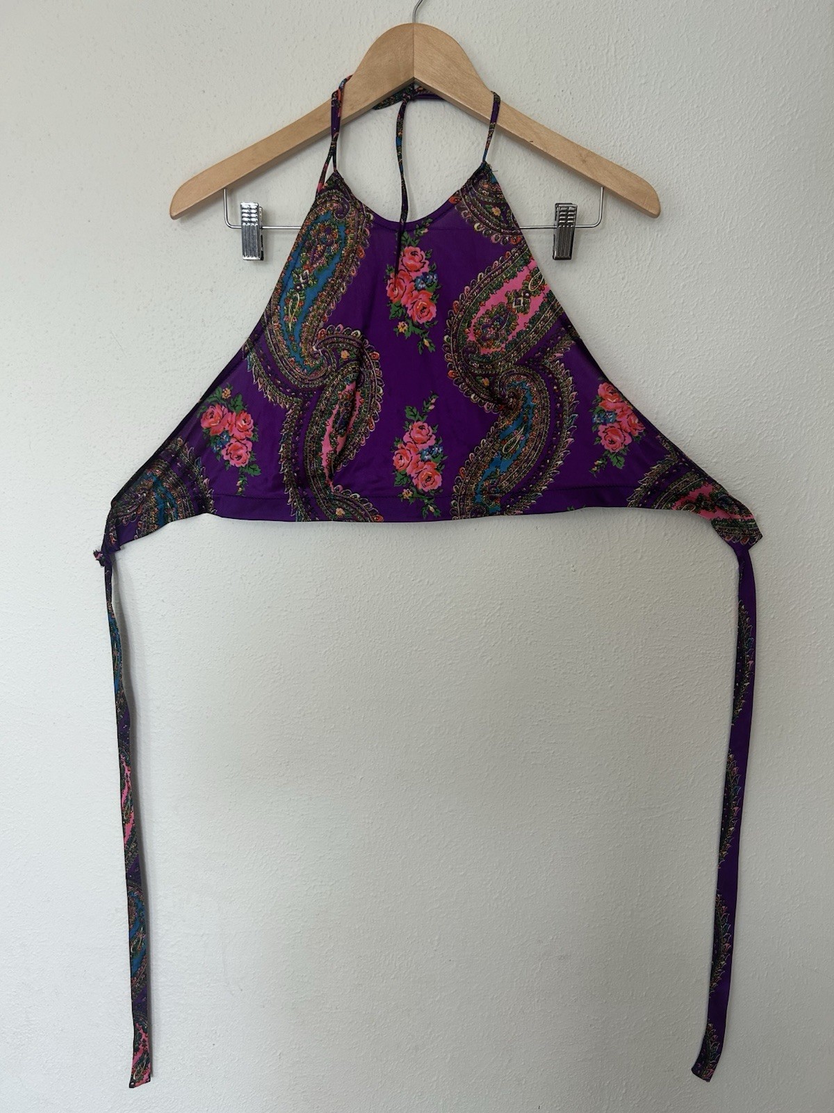 Vintage 1970s 70s Two Piece Set Halter Top Wide Leg Palazzo Pants Paisley Medium