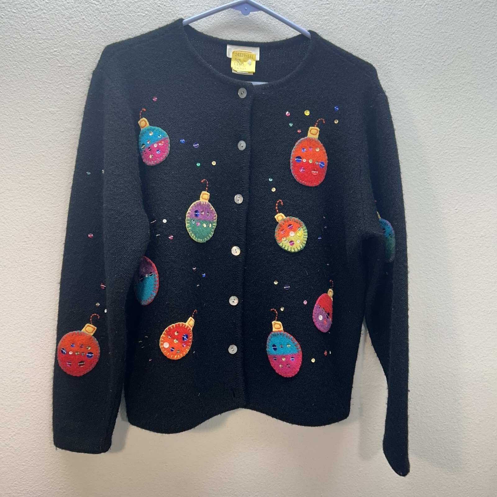 Vtg Talbots Sz M Holiday Winter Cardigan Sweater 100% Wool Christmas Ornaments