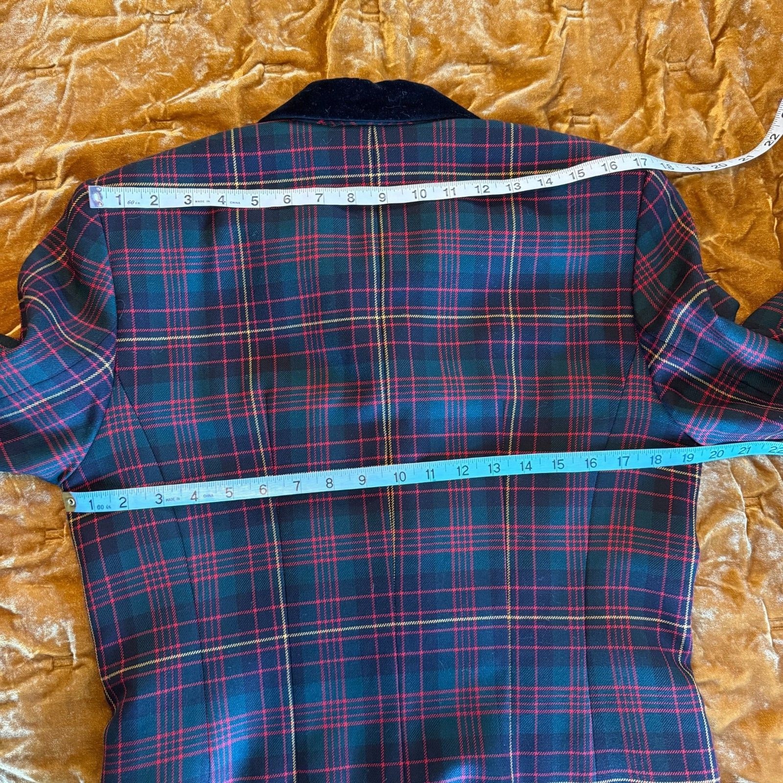 Vintage Pendleton Tartan Plaid Velvet Collar Blazer 6 Tall