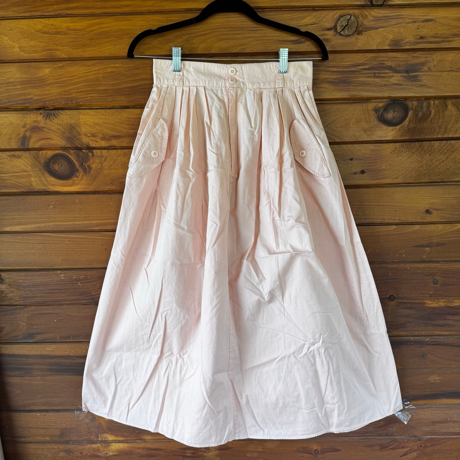 VTG 90s Cambridge Dry Goods Blush Pink Cotton High Waist Midi Full Skirt Size 8
