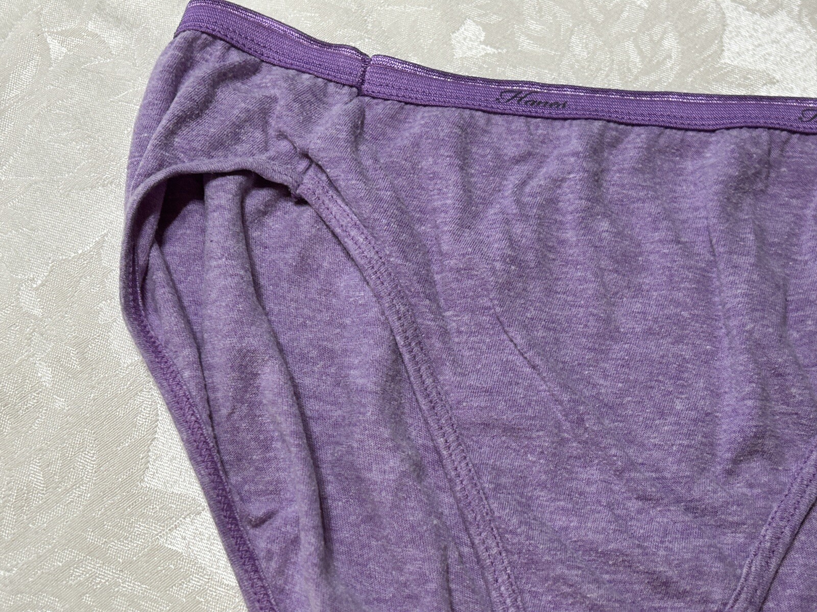 Vtg HANES Cotton Blend Signature Waistband Hi-Cut 8/XL Purple Heather Panties