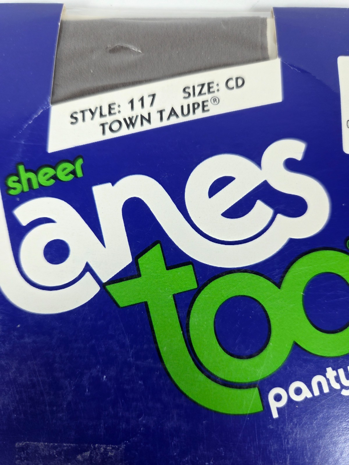 Vtg Hanes Too Sheer Nylon Pantyhose Sz CD Town Taupe Sandlefoot Style 117