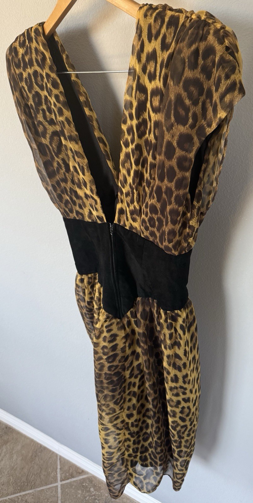 Vintage 80 Climax Karen Okada for David Howard Dress 13/14 Leopard Chiffon Suede