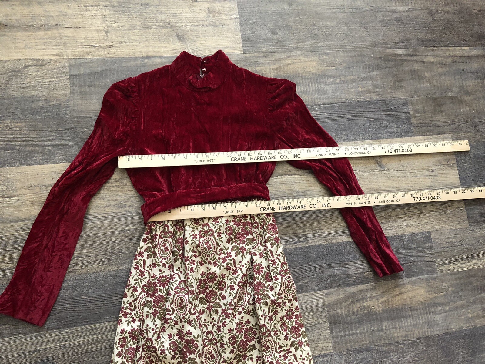Vintage 60s Designer Glam Hostess Burgundy &Ivory Brocade Velvet Maxi Dress~XS/S