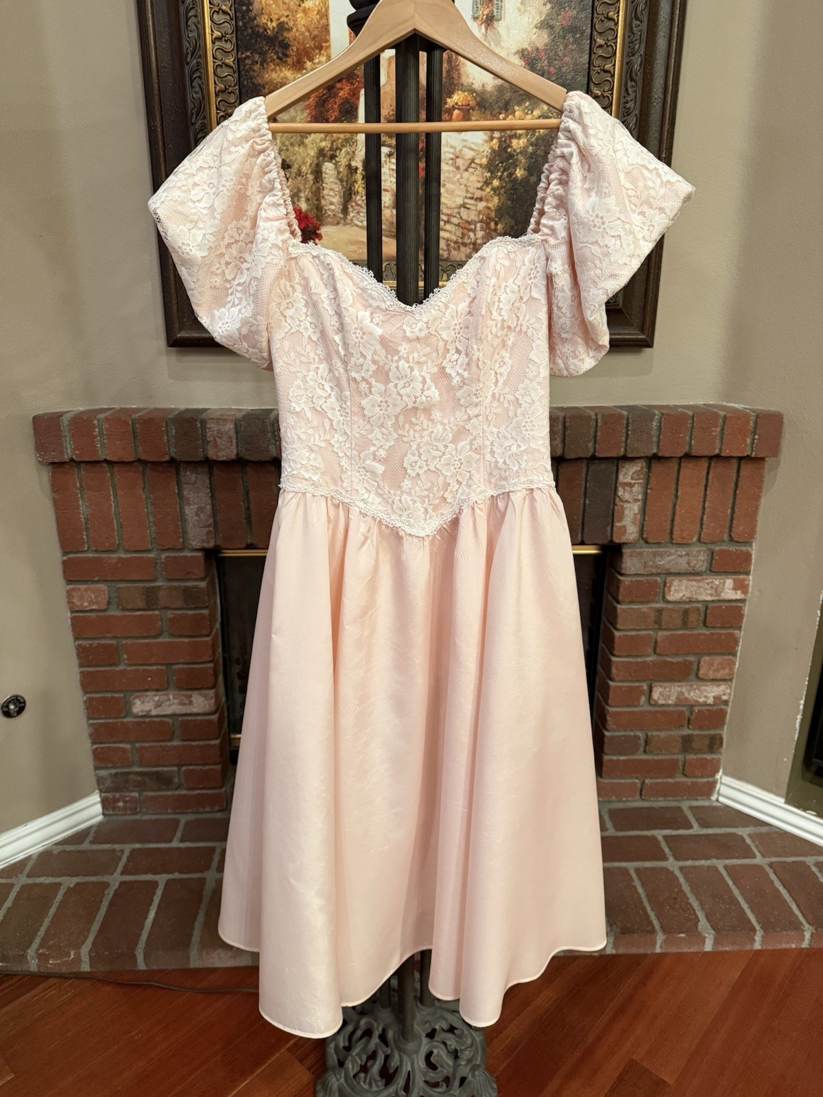 Vintage Gunne Sax By Jessica McClintock Satin Pink Dress Size 7 Made in U.S.A.