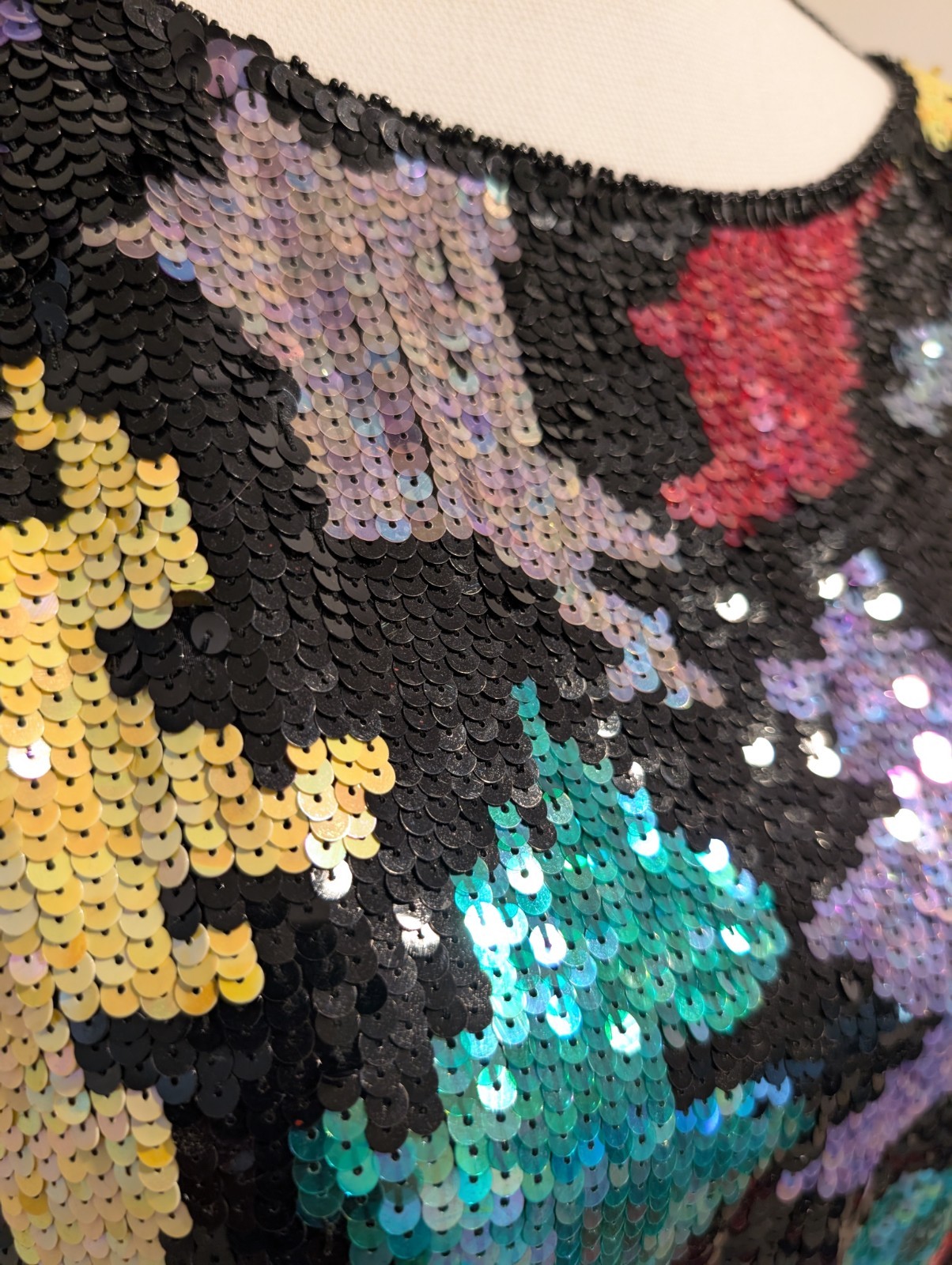 Vintage Three Flaggs Multi Color Full Sequin Silk Top 80s Size L