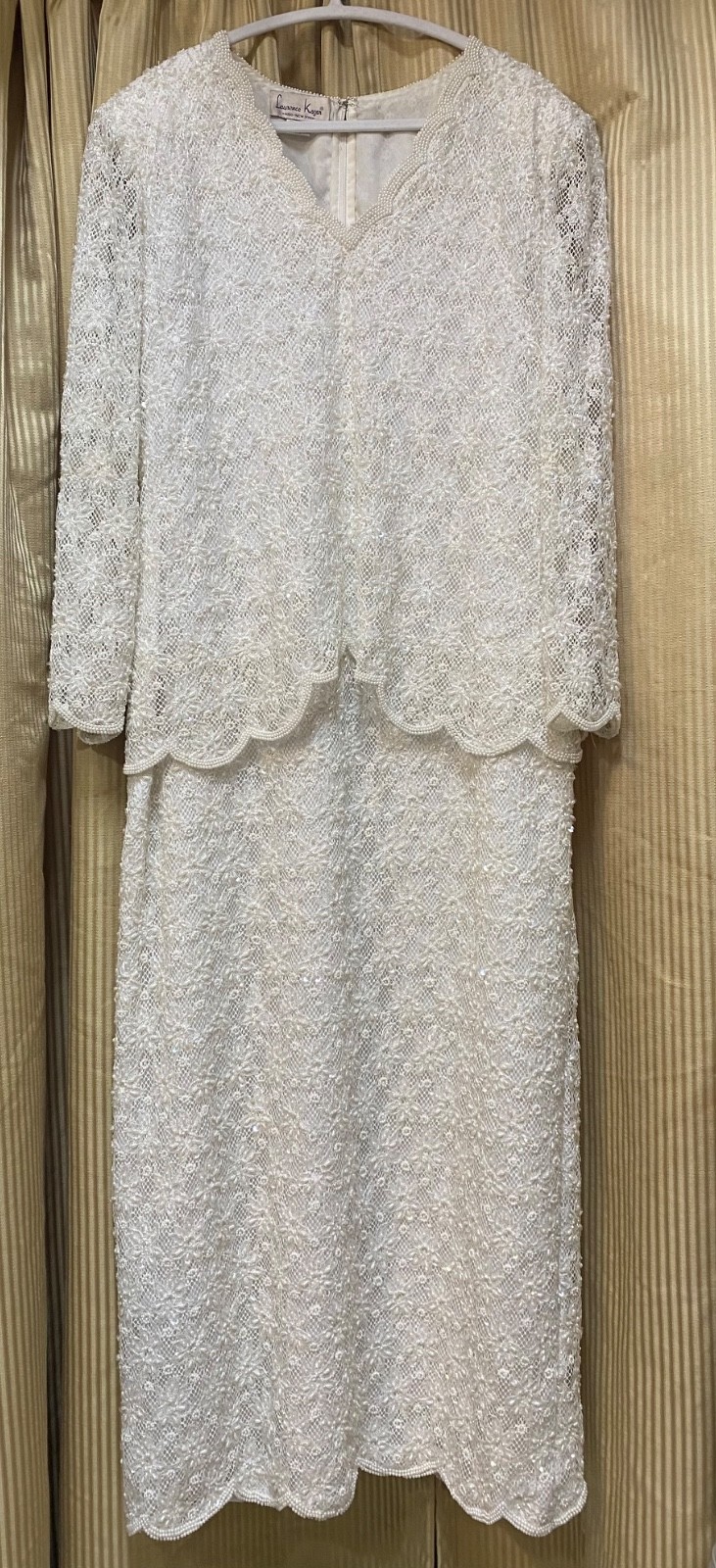 VTG Laurence Kazar Beaded Ivory Dress Elegant Floral Lace Formal Wedding 2X