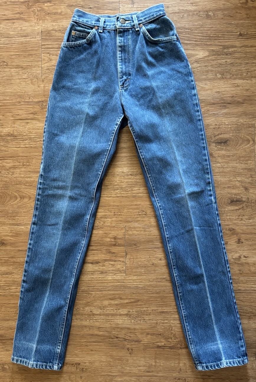 Vintage Union Made Women’s LEE High Waisted Med Wash Straight Sz Jr 5 1970s-80s