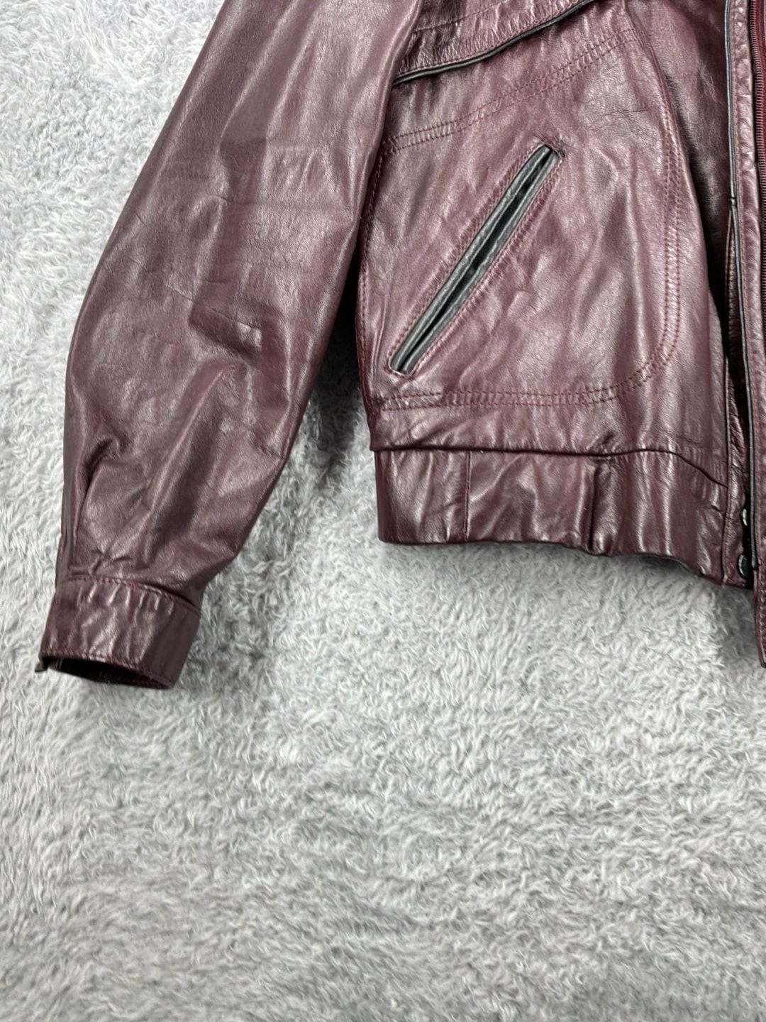 Vintage 80s Lesoleil Burgundy Wine Leather Jacket Size 11/12