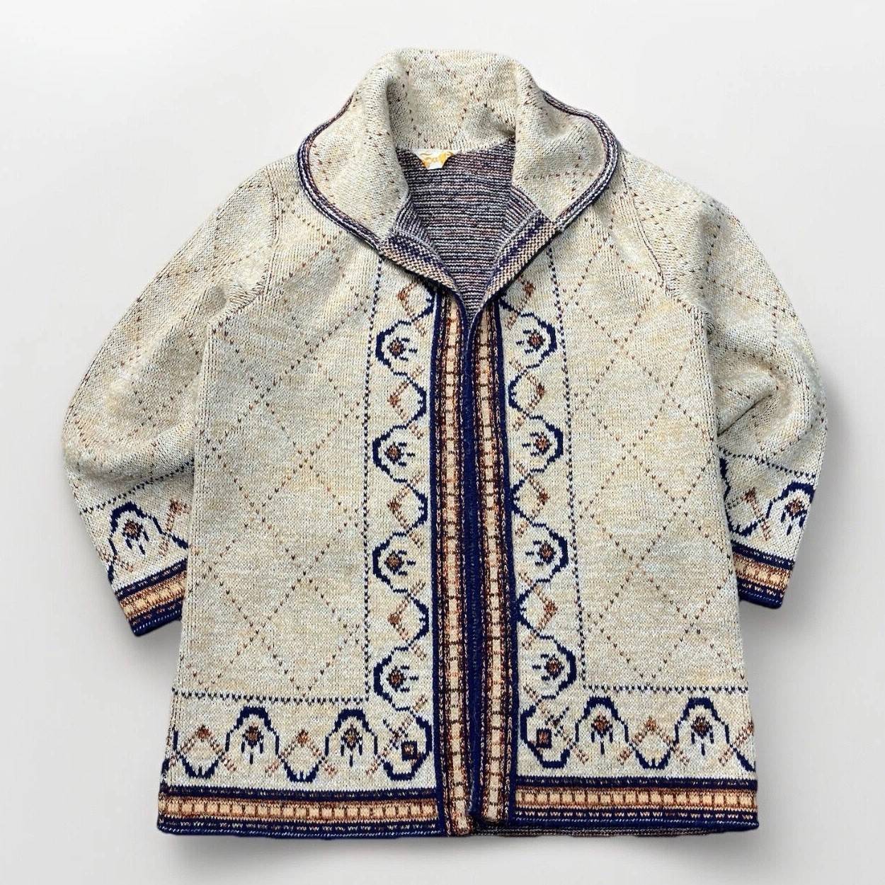 Vintage 70s Open Front Boho Cardigan Long Thick Sweater Sabra Wintuk M