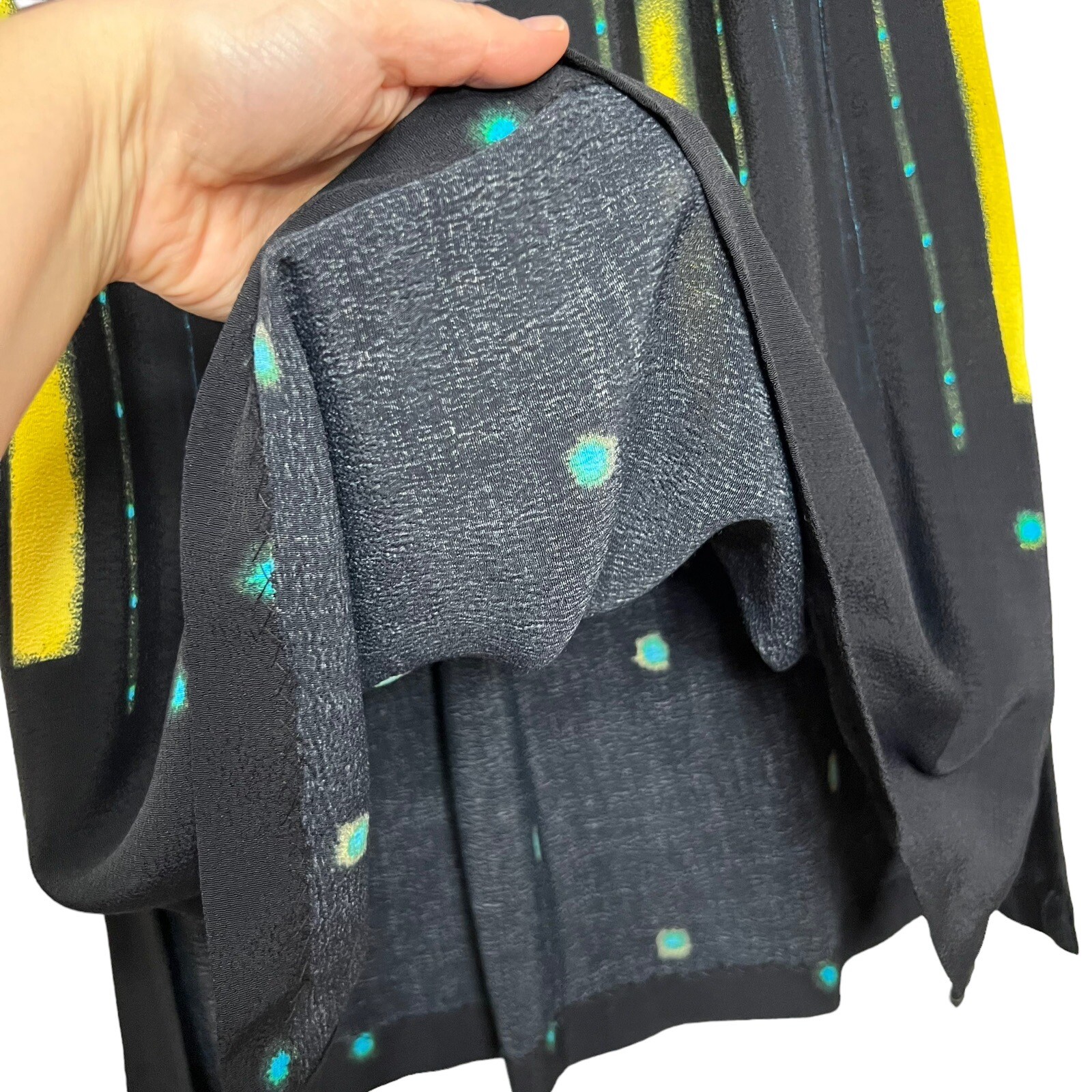 Vtg Nino Wong Rayon Black Teal & Bright Yellow Abstract Print Maxi Skirt Medium