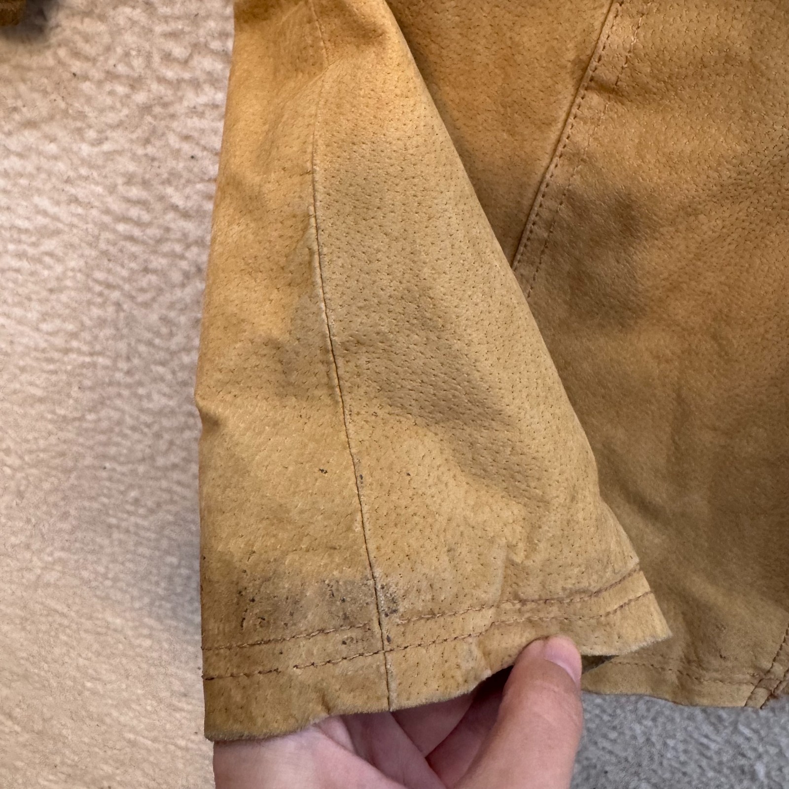 Y2K Vintage Suede Leather Jacket Small Medium Tan Khaki Beige Button Up