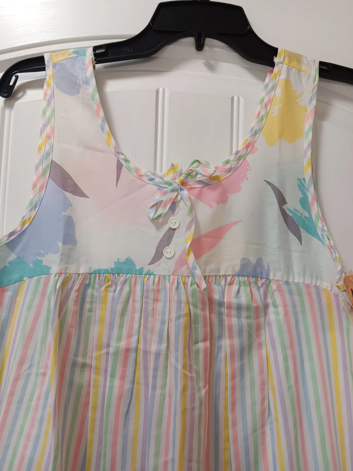 Vtg NWT Texsheen Nightgown Pastels Striped Floral Med Hong Kong Cottagecore