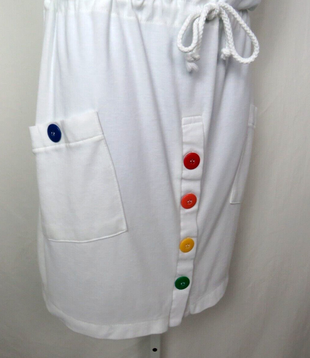 VTG HAWAIIAN FLAVOR BEACH DRESS WHITE ONE SIZE POLY COTTON DRAWSTRING BUTTONS