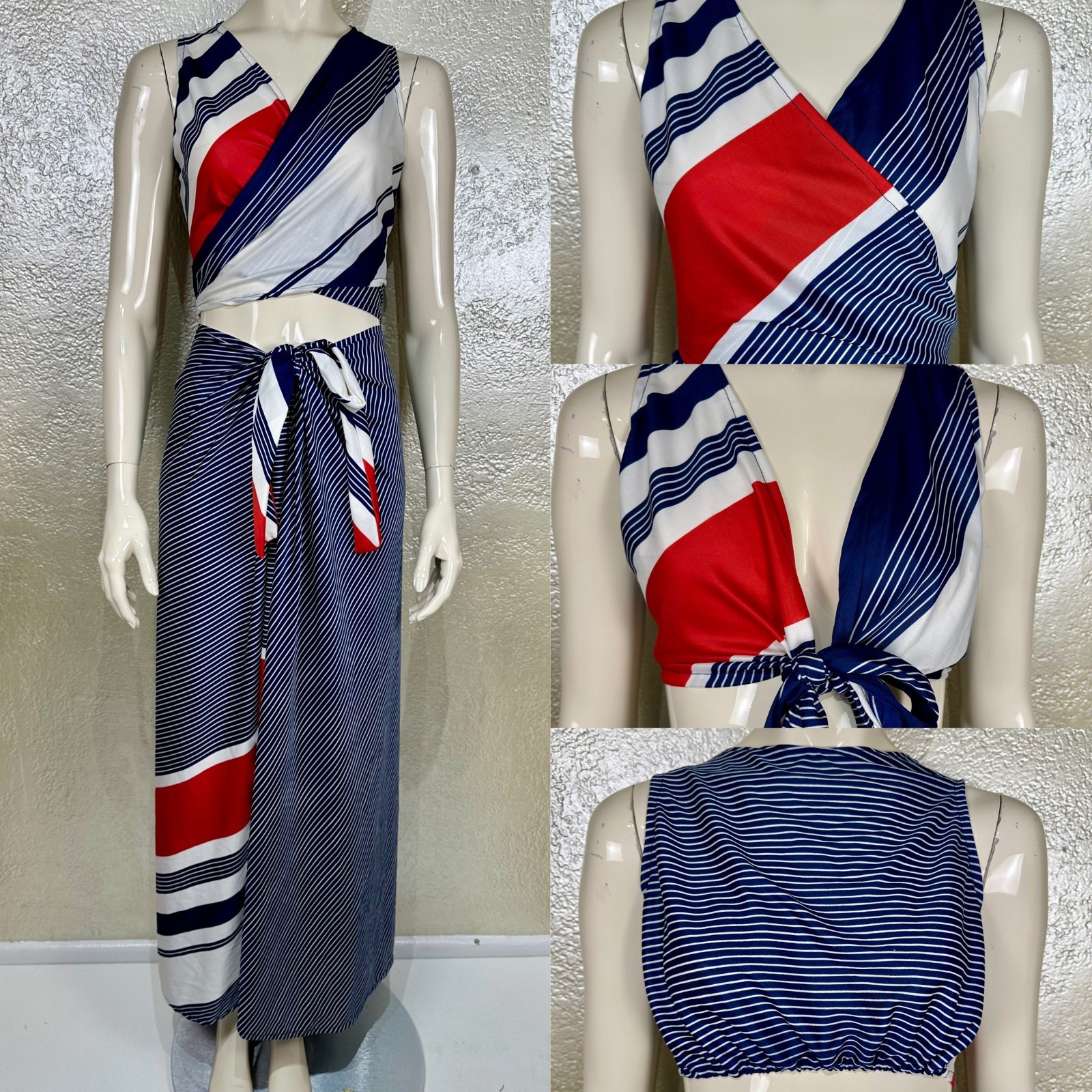 Vintage 1970’s Ladies Two Piece Loungewear Set Top Wrap Skirt Beach Swim Groovy