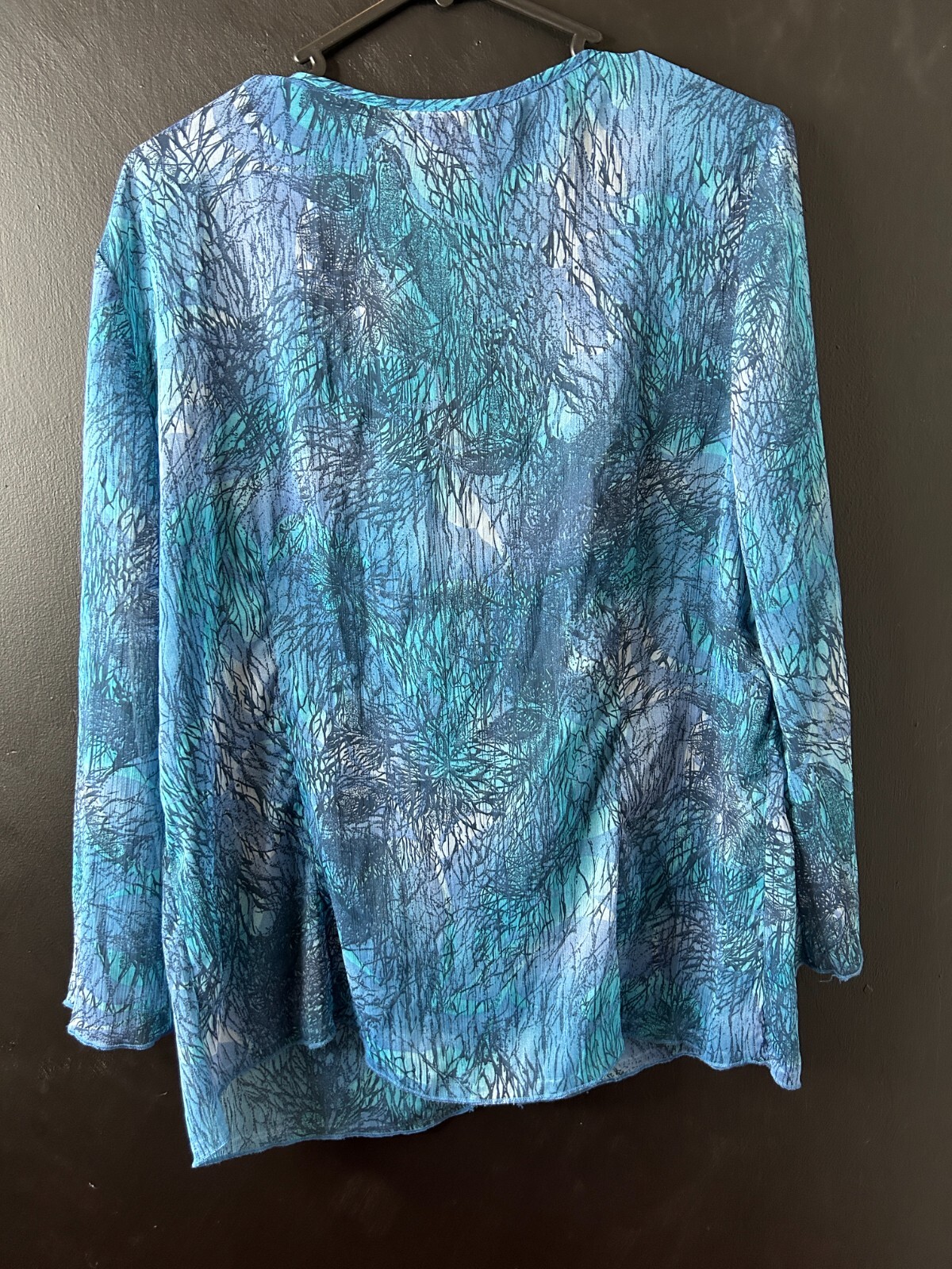 Vintage y2k Ladies Sheer Blue Cascade Ruffle Blouse Sequin Summer Hippie AU 12