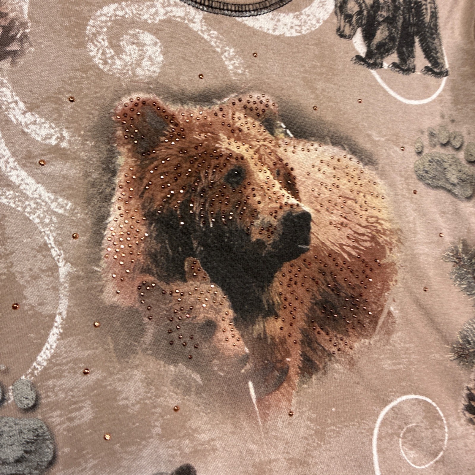 Cactus Bay Apparel Bear Graphic Top Women Medium Brown Vintage Rhinestone USA
