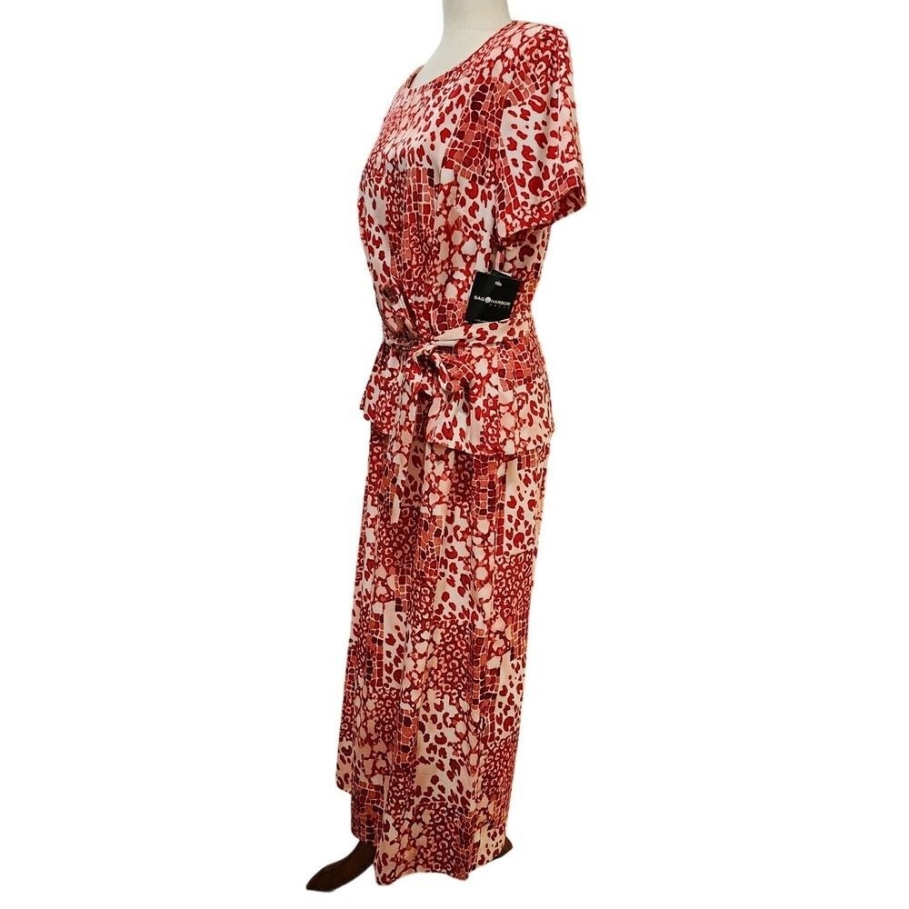 Vintage 90s Sag Harbor Missy Red Printed Midi Belted Dress Size 16
