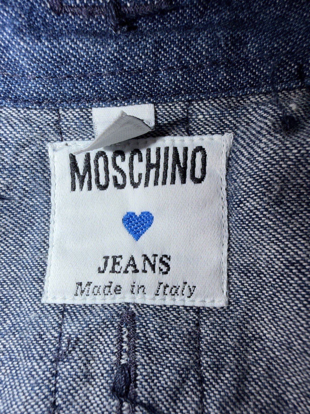VTG 90s Franco Moschino Jeans Iconic Backwards Heart Peace Signs Denim Shirt MED