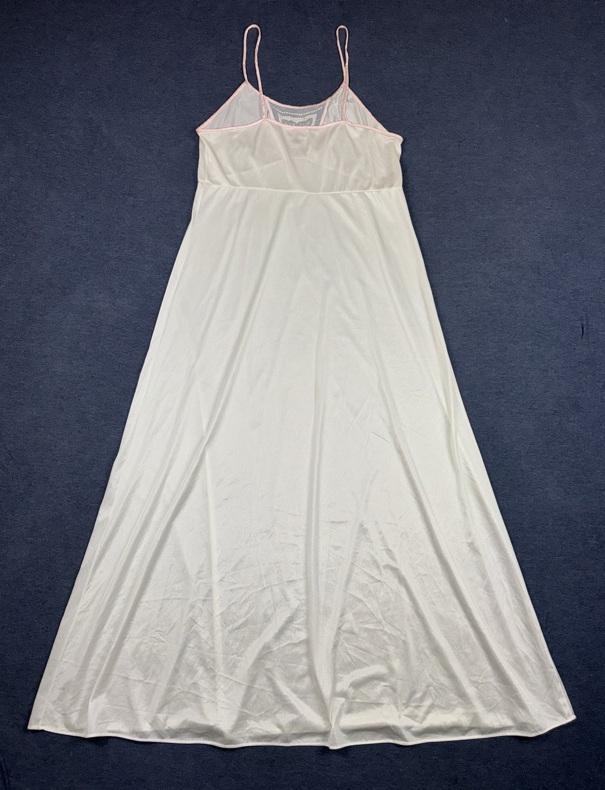 VTG 70s 80s Sears Lace Trim Flower Embroidery Silky Shear Long Nightgown L 16/18