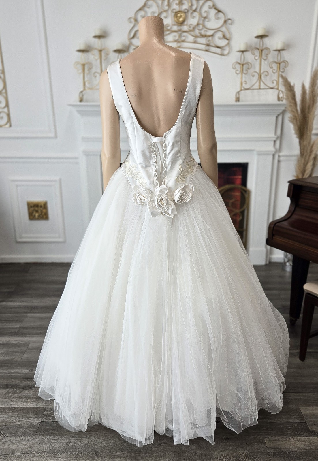 Unbranded Vintage 90s White Tulle Ivory Alencon Lace Corset Wedding Dress sz 12