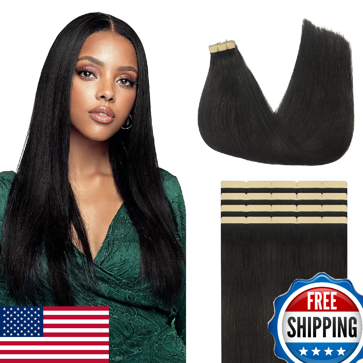 Lashey Human Hair Tape-in Extensions 18″ 20pcs 50g Natural Black 100% Real