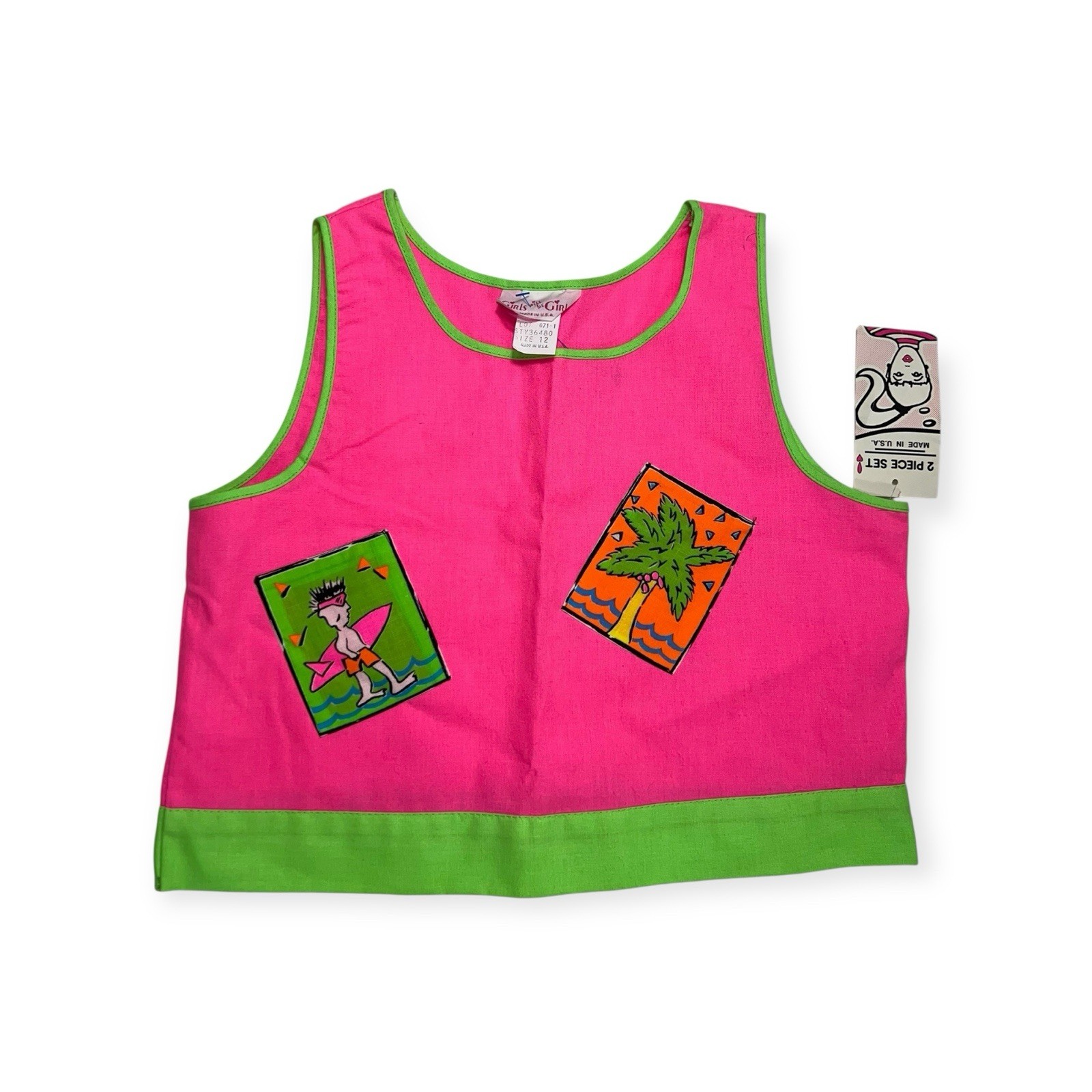 VTG 1980s NWT DEADSTOCK TANK TOP SHORTS SET JRS 12 NEW WAVE NEON SURFER BEACH