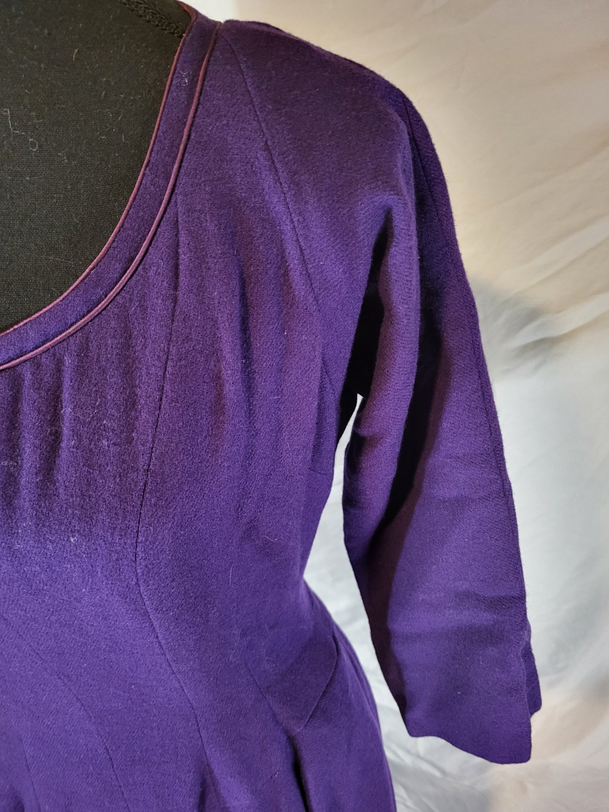 Vintage Circle Skirt Dress 1950s Homemade Rockabilly Wool Purple Swing Size 8