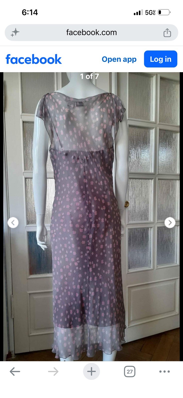 Newport News Vintage 100% Silk Sheer Clover Midi Dress Grey Purple Pink Med Y2k