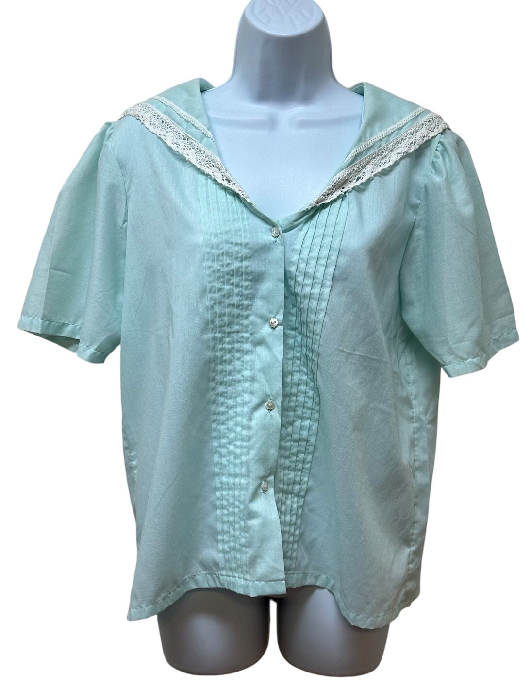 Vintage Cheryl Tiegs Pin Tuck Sailor Pajama Top Lace Made in USA Size 14